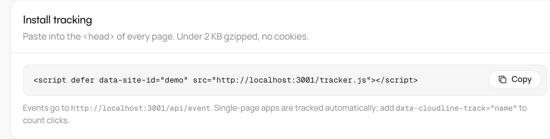 Install snippet card